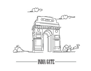 India gate line drawing vector illustration
