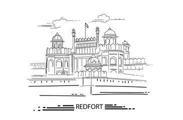 red fort line drawing vector illustration