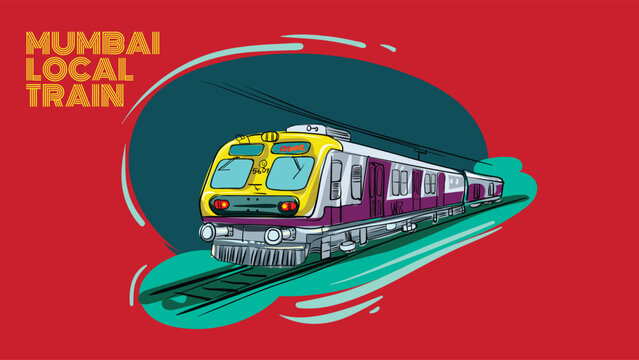 Mumbai local train vector illustration
