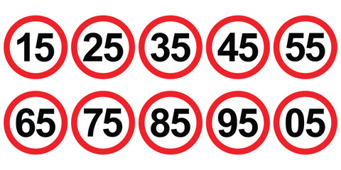driving speed limit sign set. printable traffic signs and symbols.