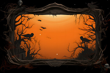 Spooky Frame with Halloween Themed Background and Skull Corners