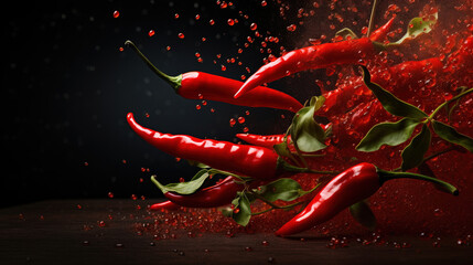 hot peppers arranged dynamically, food photography, with empty copy space