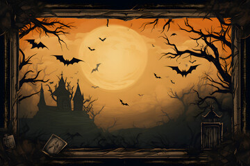 Spooky Halloween Scene with Graveyard and Full Moon