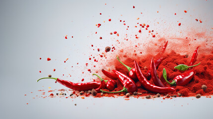 hot peppers arranged dynamically, food photography, with empty copy space