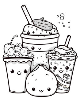 Naklejki Cute Kawaii style food coloring page
