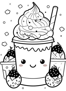 Naklejki Adorable Kawaii style food coloring page