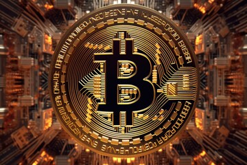 Fototapeta premium Bitcoin cryptocurrency coin on abstract background. Cryptocurrency concept.