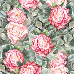 seamless pattern with watercolor flower roses