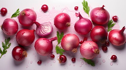 Create onions graphic for advertising, white background , Generative AI