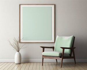 Modern living room interior. Interior and Blank picture frame background mockup and armchairs with the green wall.