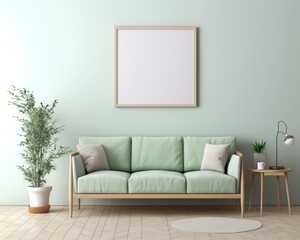 Fototapeta premium Modern living room interior. Interior and Blank picture frame background mockup and armchairs with the green wall.