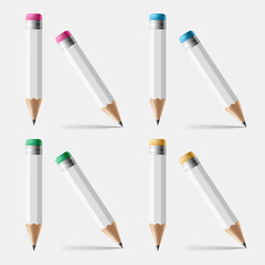 White realistic pencils on transparent background, mockup,template