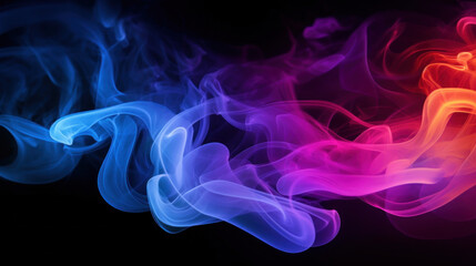 Obraz premium Multicolored smoke on black background. Pink, red, orange, blue and purple colors