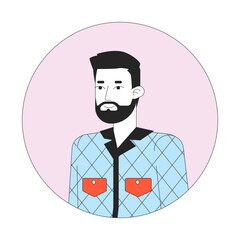 Bearded caucasian man standing 2D line vector avatar illustration. Adult european guy relaxed posing outline cartoon character face. Office worker casual clothes flat color user profile image isolated
