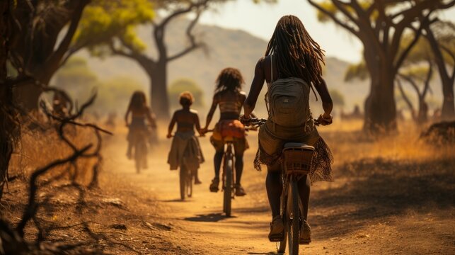 An Indigenous Family Enjoying A Bike Ride On A Scenic Dirt Road