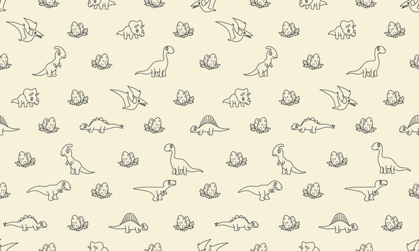 hand drawn dynosaur doodle illustration pattern