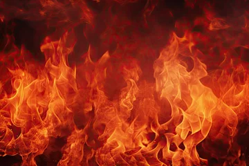 Keuken spatwand met foto Fire flames on black background. Closeup of fire flame texture, Blaze fire flame background and textured, AI Generated © Iftikhar alam