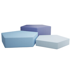 Three blue pentagon podium clipart flat design icon isolated on transparent background, 3D render product display concept