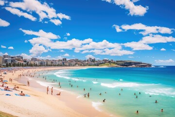 Fototapeta na wymiar Beach in San Sebastian, Costa Brava, Catalonia, Spain, Bondi Beach in Sydney, New South Wales, Australia, AI Generated
