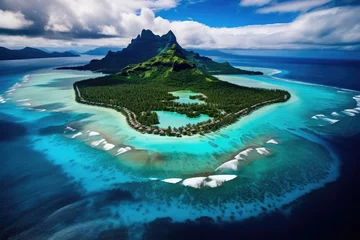 Stickers pour porte Bora Bora, Polynésie française Aerial view of La Digue island, Seychelles, Bora bora aerial view, tahiti french polynesia, AI Generated