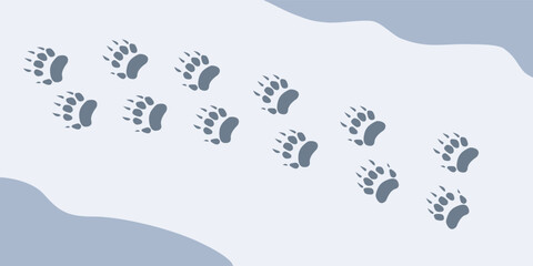 Badger  paws on snow . Winter animal paw prints, vector badger footprints blue on white illustration. - obrazy, fototapety, plakaty
