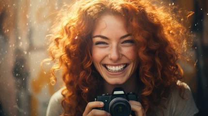Foto op Canvas Smiling female photographer on International Photographer's Day, creativity in focus © Valeriia
