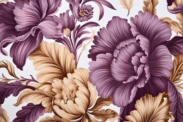 Purple and gold themed Renaissance inspired floral illustration vintage background, mockup, wedding invitation, junk journal 