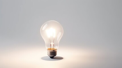 Glowing glass light bulb on grey background