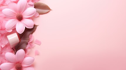 flower on pink background with copy space