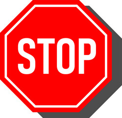 Red Stop Warning Sign with an Octagonal Shape Icon and Shadow. Vector image.
