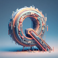Ai generative 3d render of letter Q font