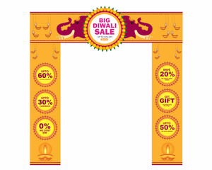 Happy Diwali Dhanteras Great Indian festival Sale Gate entrance arch Advertisement design vector illustration