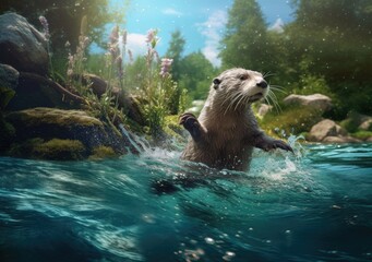 "River Dance: Embracing the Charismatic Charm of an Otter's Waterfront Frolic." Generated AI.