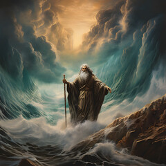 Moses dividing the red sea in exodus