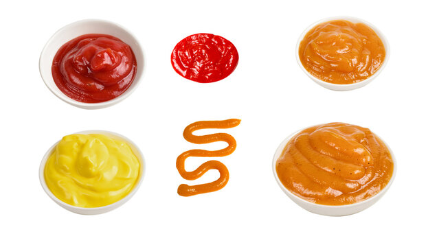 Ketchup in white plate on white background.