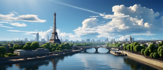 close up paris skyline blue clear sky - obrazy, fototapety, plakaty