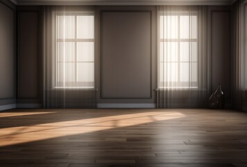 Empty room with window and wooden floor. 3D Rendering.