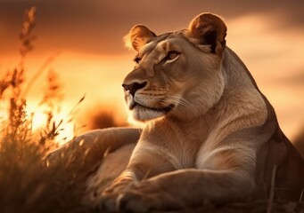 "Golden Majesty at Rest: A Lioness's Serene and Regal Presence." Generated AI.