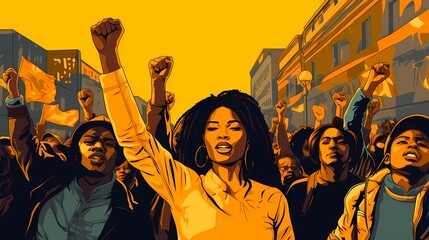 Obraz premium Black people protesting and fighting for their rights, crowds demonstrating in the streets