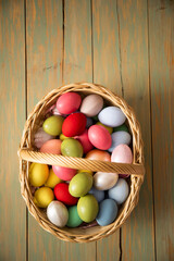 Easter joy captured in picturesque frame. Colorful eggs. Easter photo. Background. Celebration. 