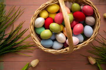 Easter joy captured in picturesque frame. Colorful eggs. Easter photo. Background. Celebration. 