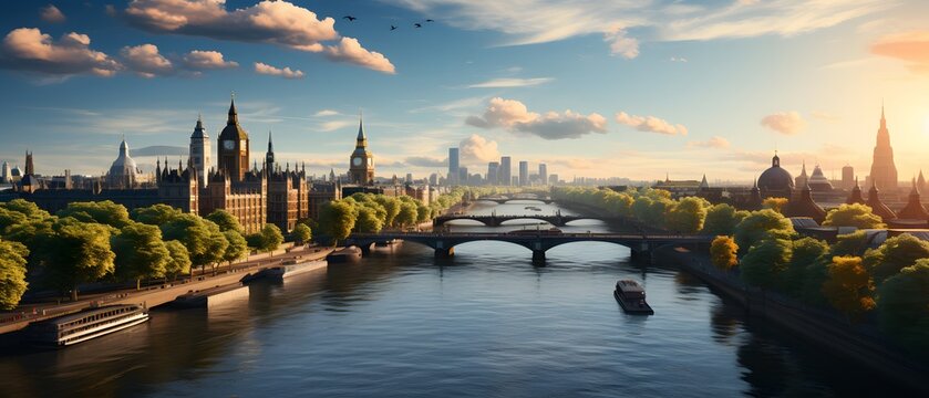 a picture showing the skyline of london, 