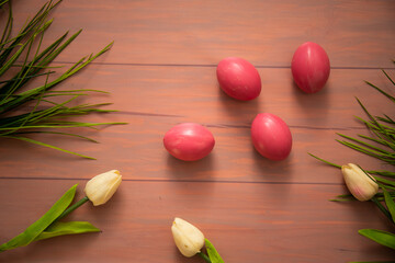 easter eggs on wooden background