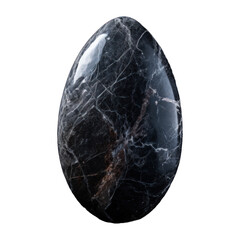 An isolated, sleek black stone depicted on a transparent background, showcasing its polished surface and intriguing natural patterns. Generative AI