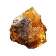 This is an image of a brightly colored yellow stone mineral, with its unique, rough surface and crystalline structure, set against a transparent background. Generative AI