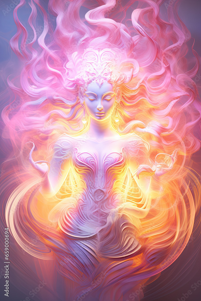 Wall mural yin deity goddess pink energy flow tantra femininity - by generative ai