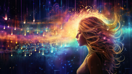 cosmic girl feminine yin flow of energy spiritual background - by generative ai - obrazy, fototapety, plakaty
