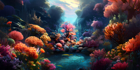 Blossoms of the Deep Exquisite Underwater Coral Flowers - obrazy, fototapety, plakaty