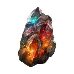 An image features an aesthetically appealing, vibrant and multi-colored stone mineral displayed on a transparent background. Generative AI