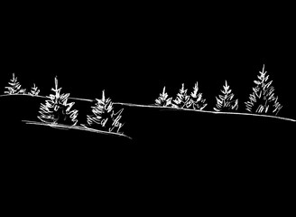 White Christmas trees on a black background